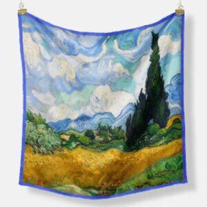 Van Gogh Wheat Fields With Cypresses -  Square Scarf NEW